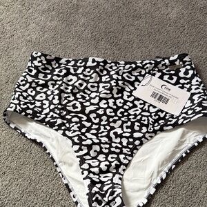 Zyia Black & White Leopard High-Waist Bikini Bottom